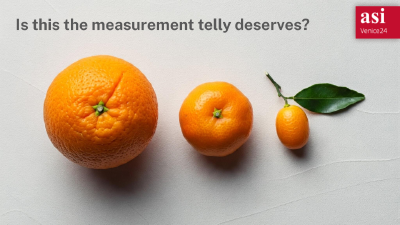 A slide from the ASI 2024 presentation showing three pieces of fruit: an orange, a lime, and a kumquat.
