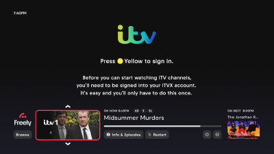 Screenshot of a Freely TV asking a viewer to sign in.