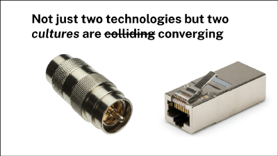 A picture of a coax connector and an ethernet plug